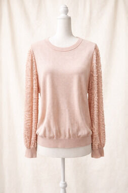 Rio & Rian XL Blush Pink Textured Sleeve Sweater Romantic Feminine Soft Chic